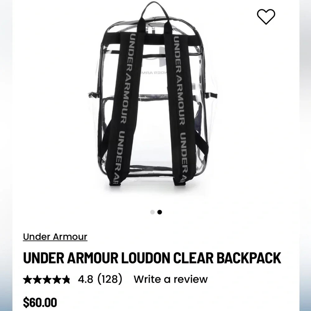 Under Armour Transparent Backpack with Black Accents, EUC, Unisex Backpack - Picture 9 of 10